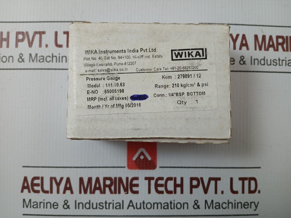 111.10.63 Pressure Gauge 210 Kg/Cm2 & 3000 Psi By Wika