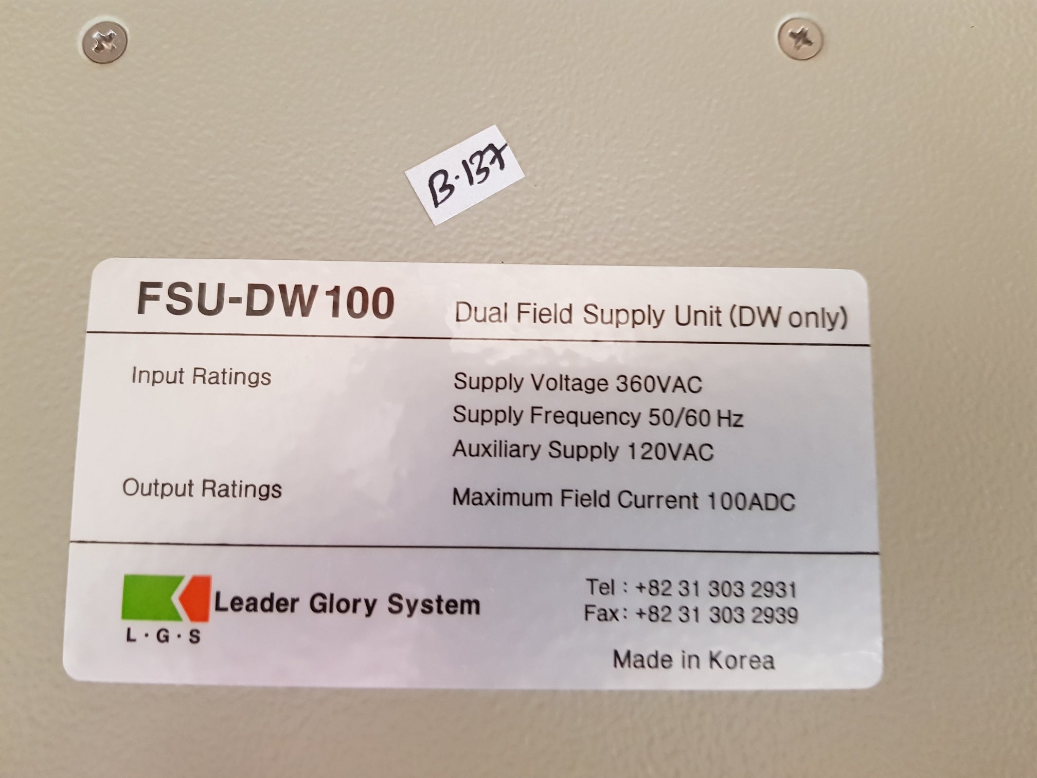 L.G.S. FSU-DW100 Dual Field Supply Unit 360VAC 50/60Hz