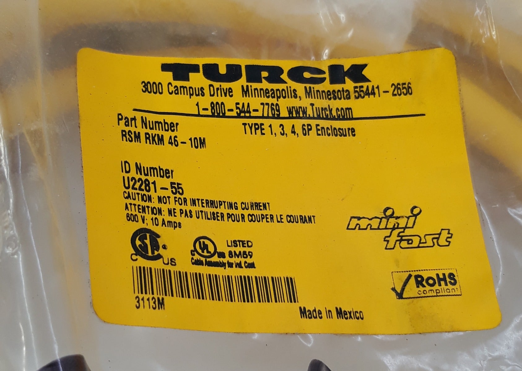 Turck rsm rkm 46-10m mini fast connector cable