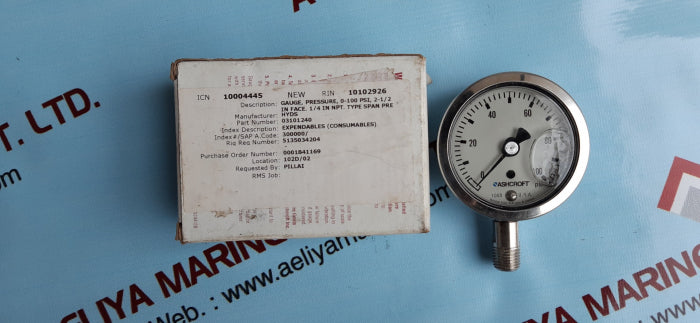 Ashcroft 63-1008-sl-02l-100# industrial duralife gauge