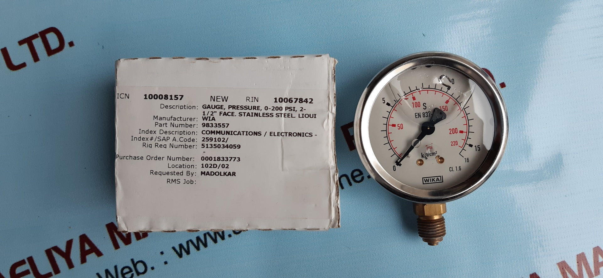 Wika 213.53.63 pressure gauge 16kg/cm2 & psi