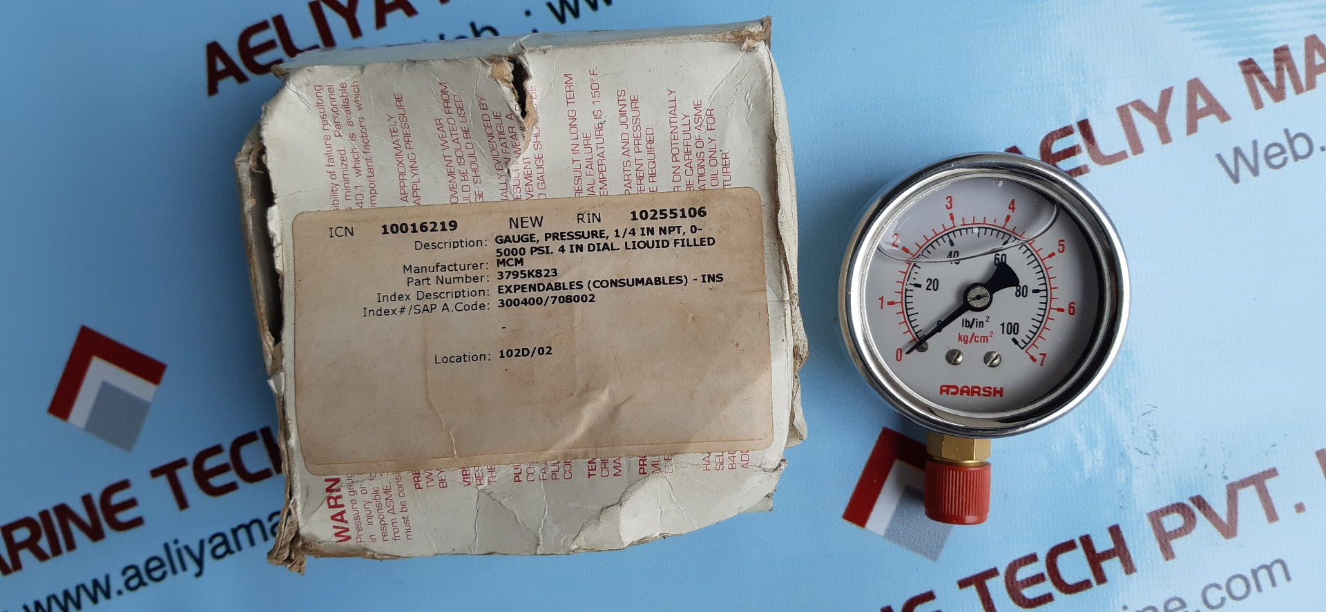 ADARSH LIOUID FILLED PRESSURE GAUGE,1/4 IN NPT,0-5000 PSI,4 IN DIAL DISPLAY