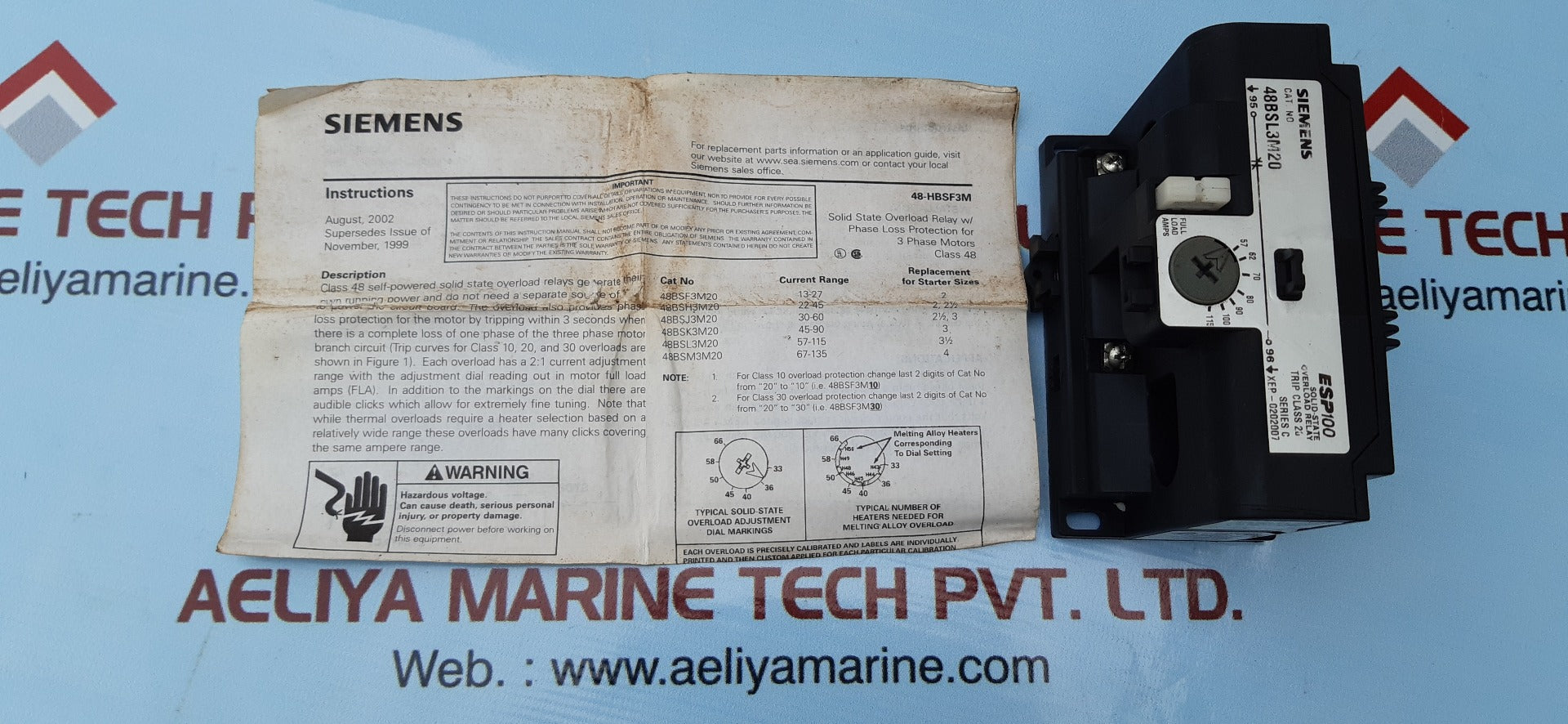 Siemens esp 100 solid-state overload relay 48bsl3m20
