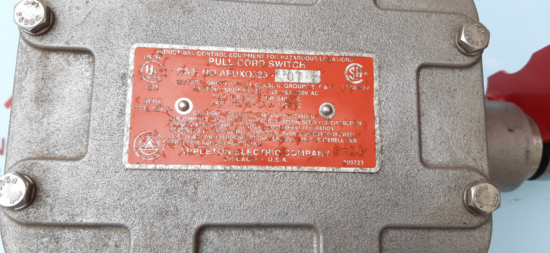 Appleton afuxo333-07 pull cord switch