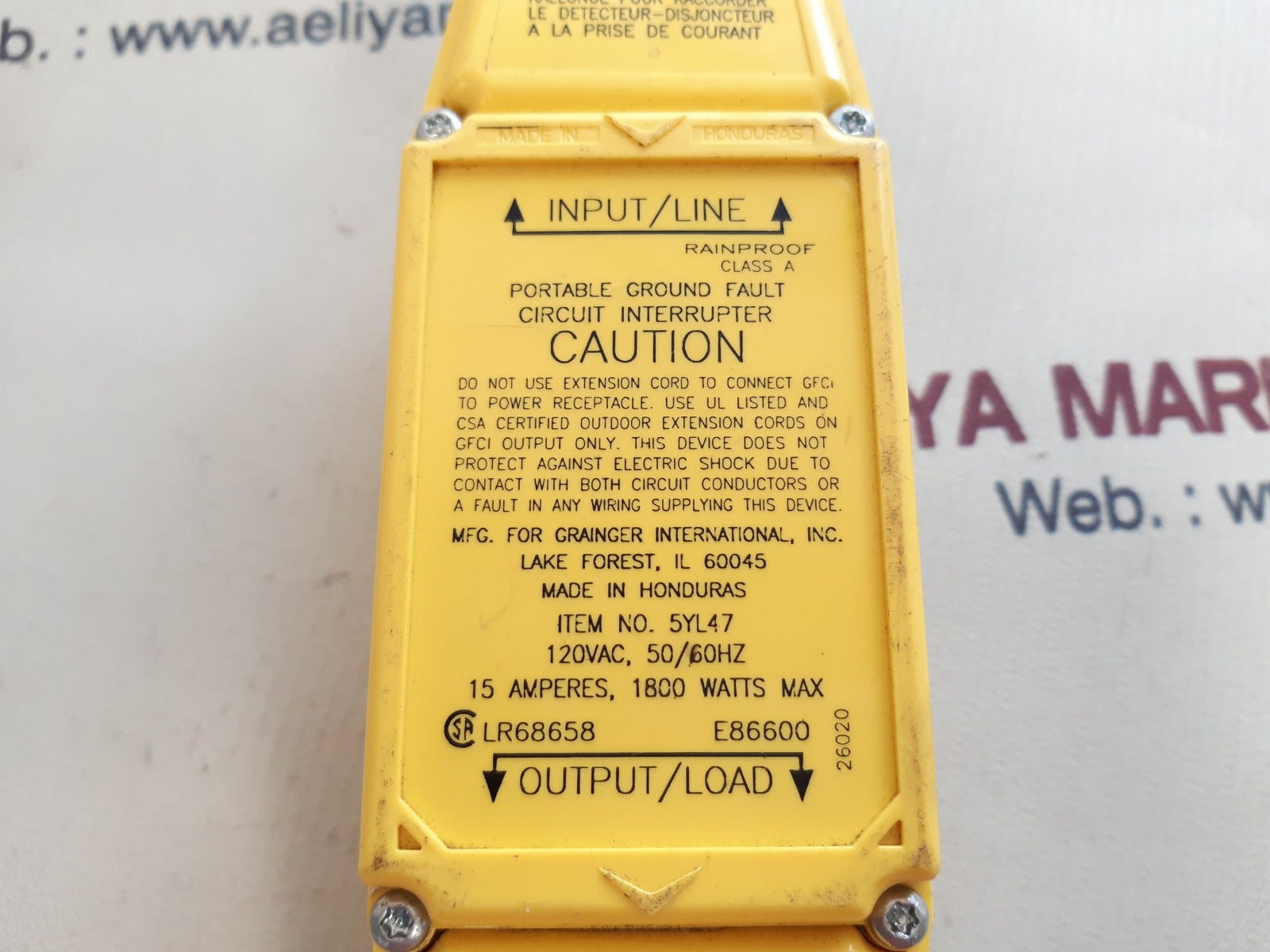Grainger 5yl47 cord 120vac 50/60hz 15amp 1800w