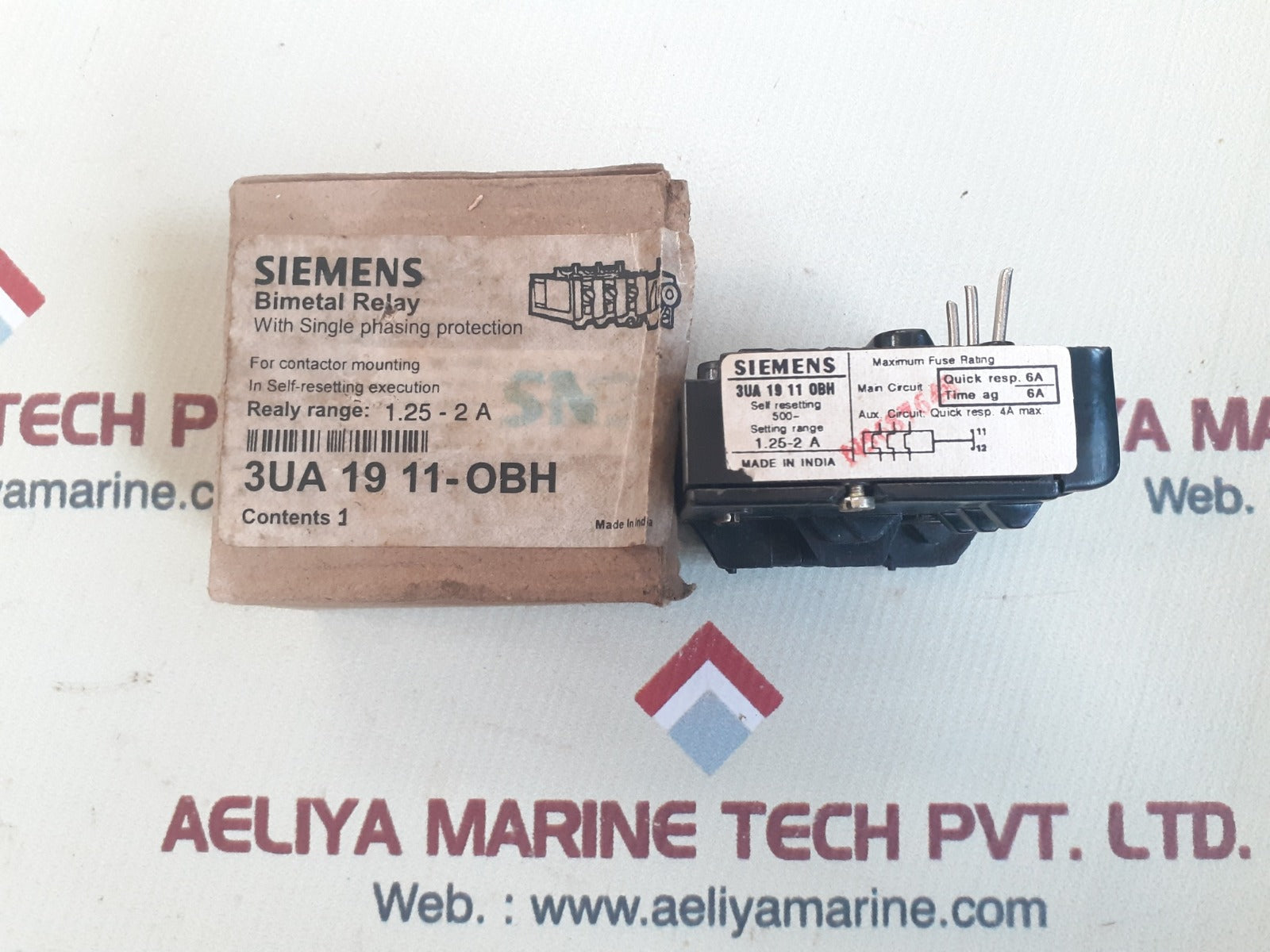 Siemens 3Ua 19 11-0Bh Bimetal Relay With Single Phasing Protection