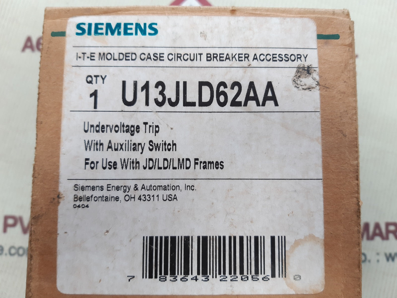 Siemens u13jld62aa series.A Undervoltage trip auxiliary switch