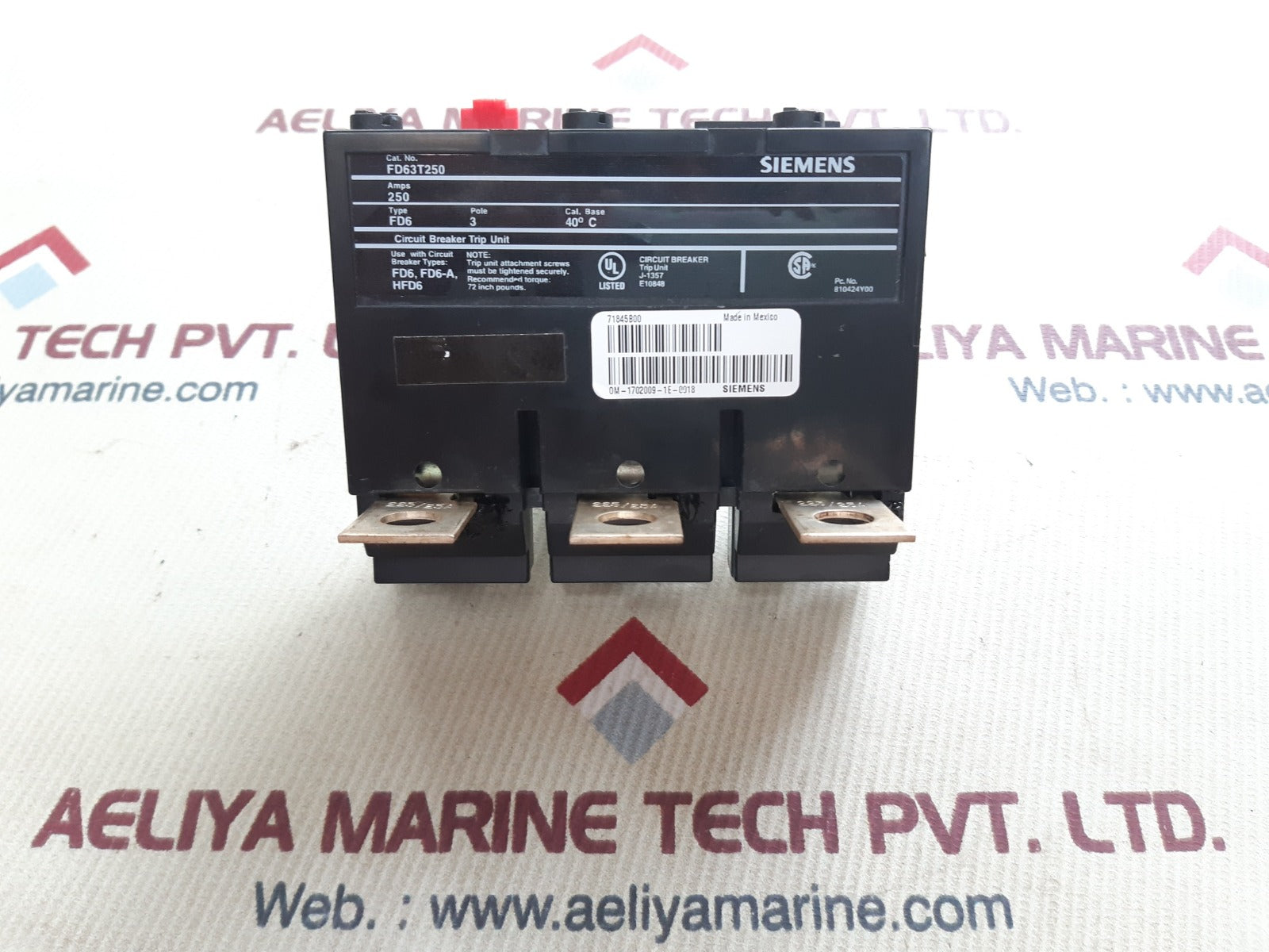 Siemens fd63t250 circuit 3pole breaker trip unit 250amp