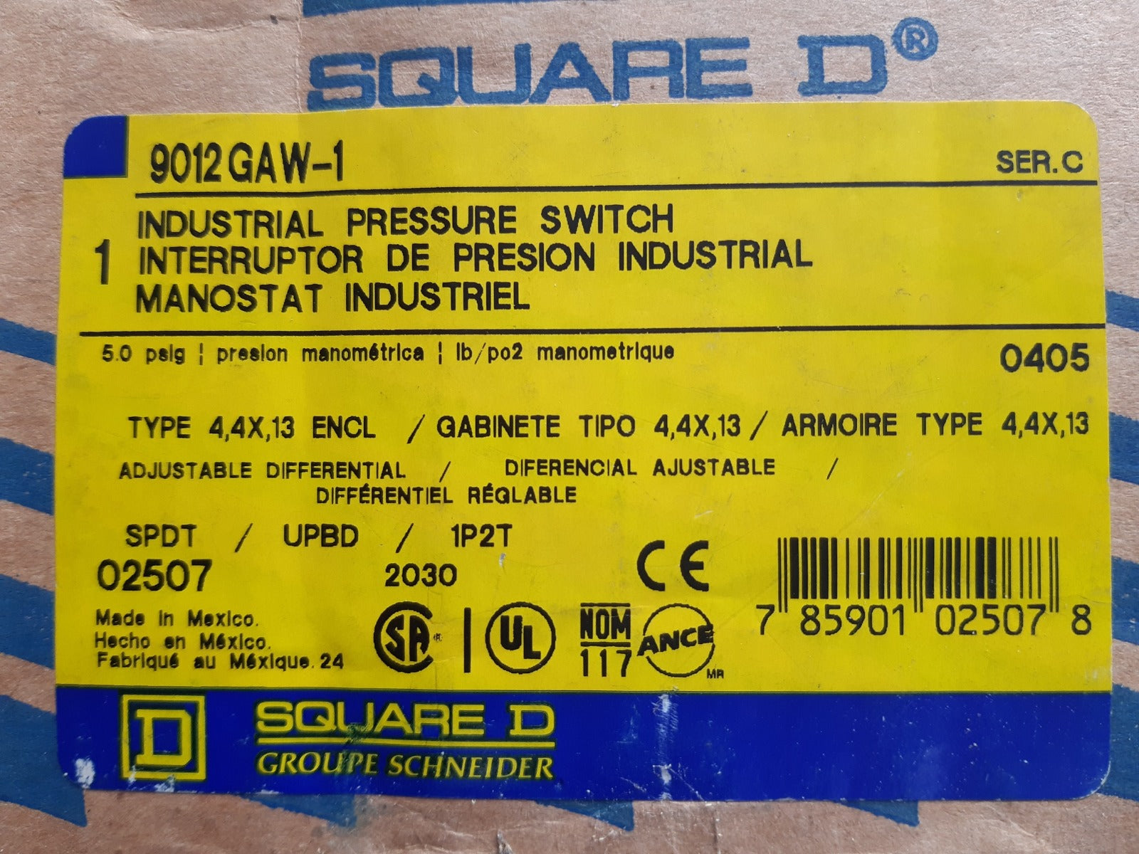 Square D 9012 gaw-1 ser.c pressure switch
