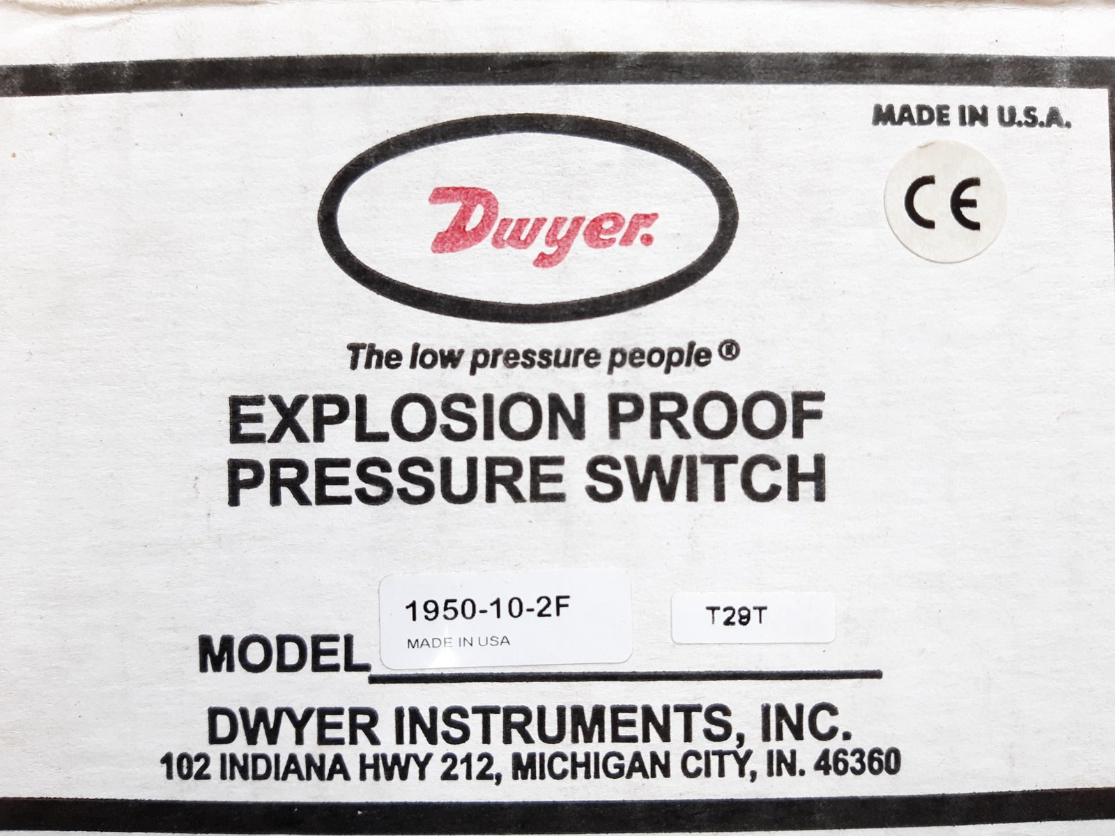 Dwyer 1950-10-2f explosion proof pressure switch