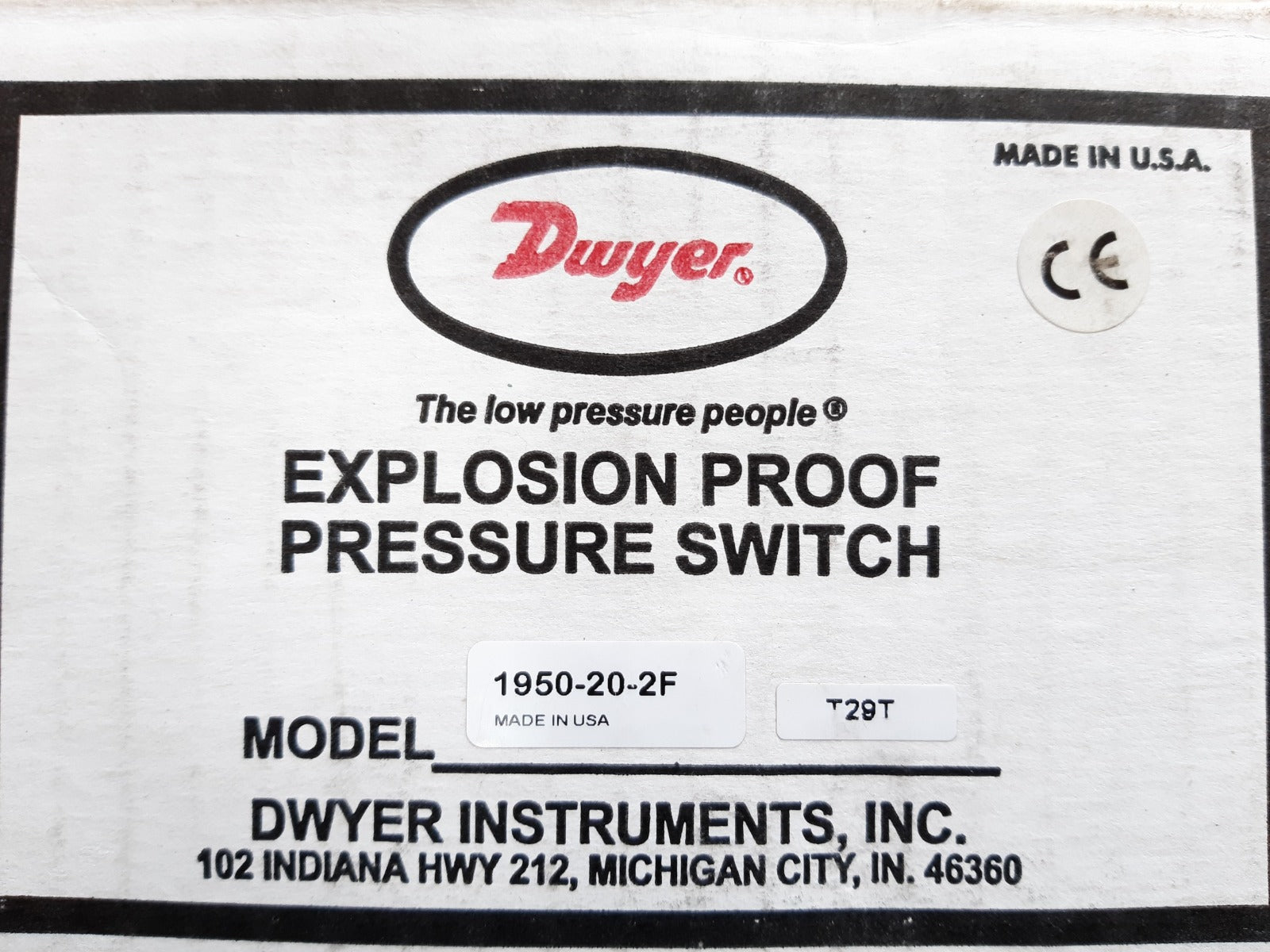 Dwyer 1950-20-2f explosion proof pressure switch