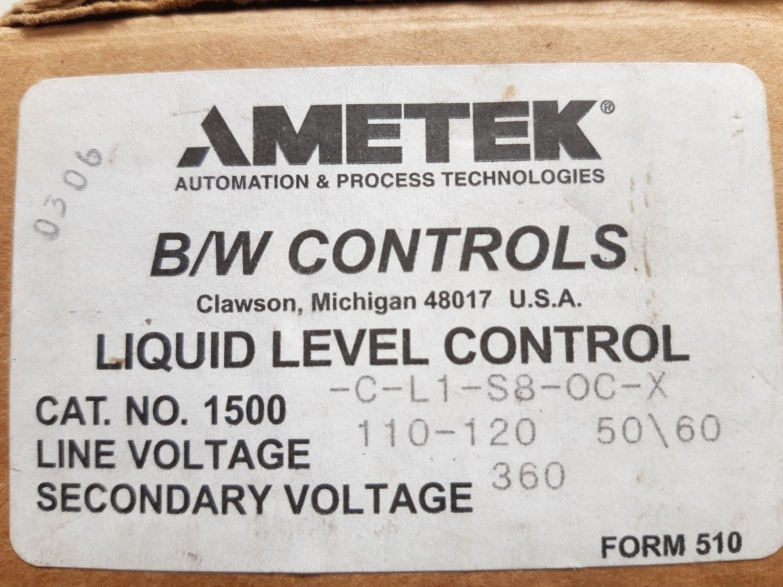 Ametek 1500-c-l1-s8-oc-x liquid level control