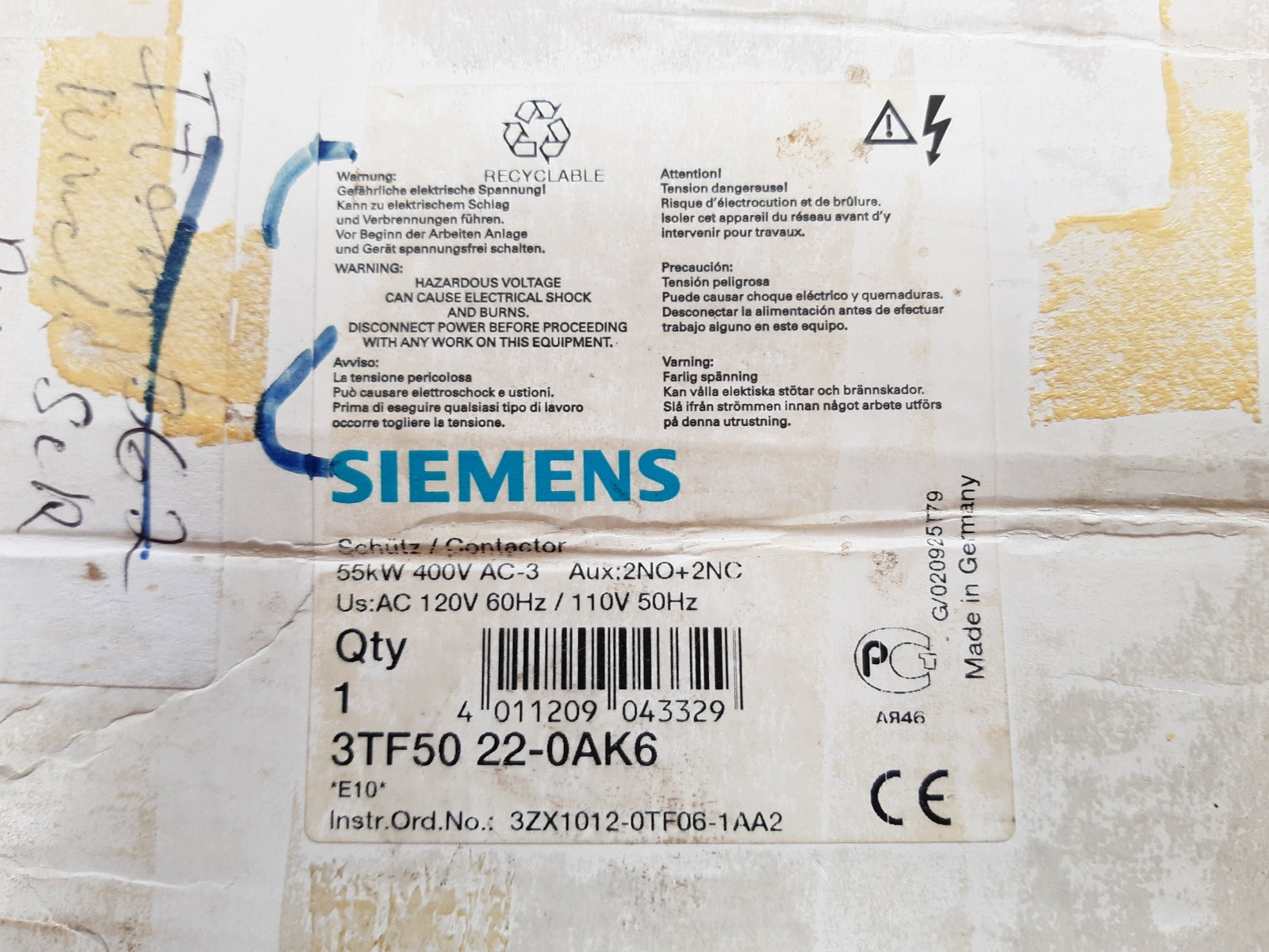 Siemens 3tf5022-0ak6 contactor 3tf50