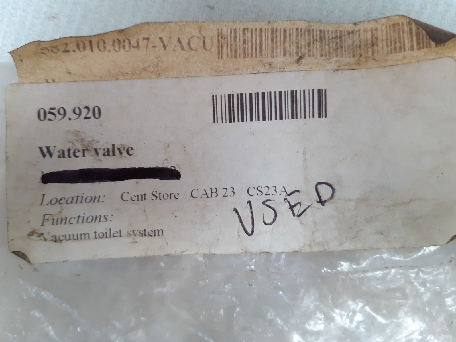 Evac 5774000 water valve