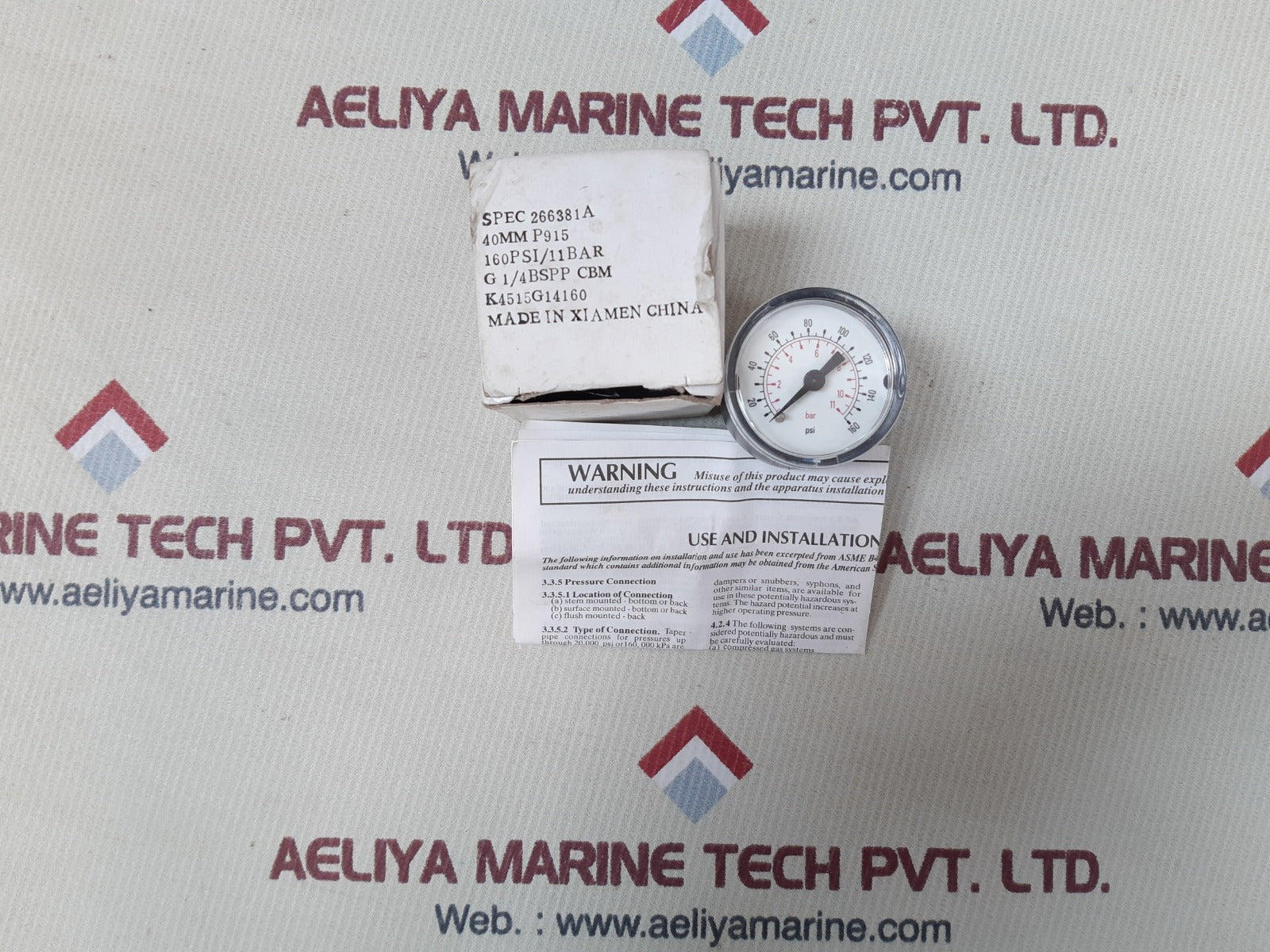 Spec 266381a 40mm p915 gauge 0-160psi,0-11bar