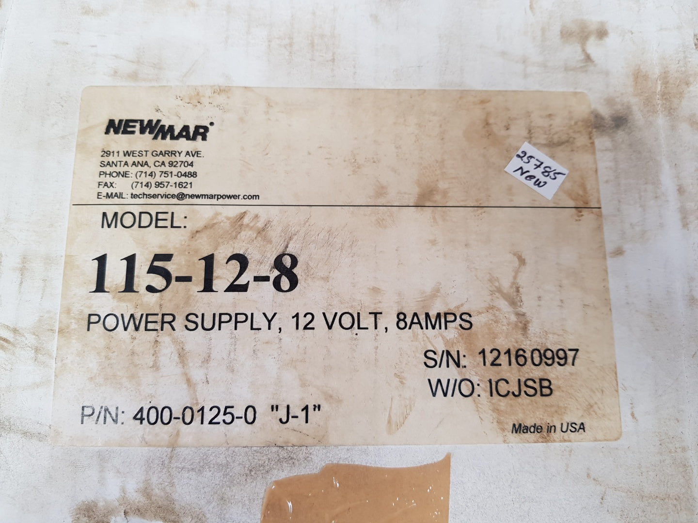 Newmar 115-12-8 Dc Power Supply 400-0125-0