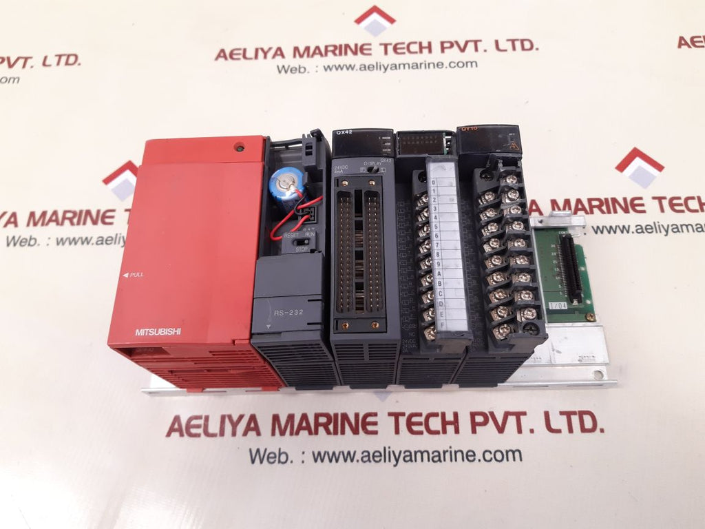 Mitsubishi melsec-q q61p-a2,qx42,qy10 module rack with q35b base unit ...