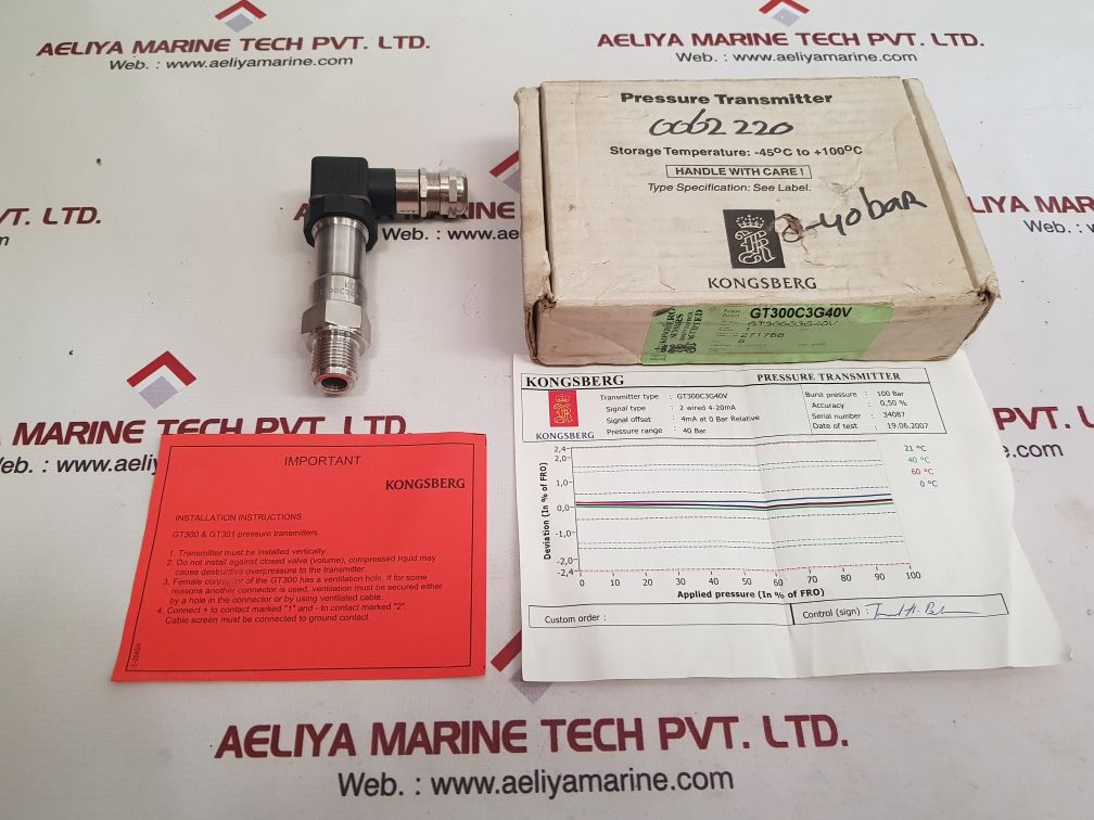 Kongsberg gt300c3g40v pressure transmitter 40 bar