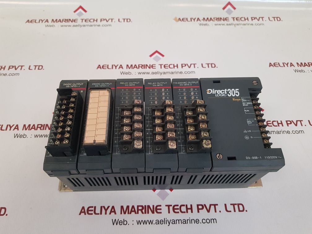Koyo Direct Logic 305 D3-05B-1, D3-16Td1-1, D3-08Tr, D3-08Ta-2 I/O Module Rack