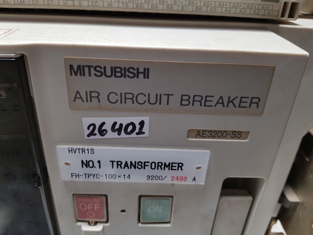 Mitsubishi Ae3200-ss 3 Pole Low Voltage Air Circuit Breaker 3200/2493 A 1000V Ac