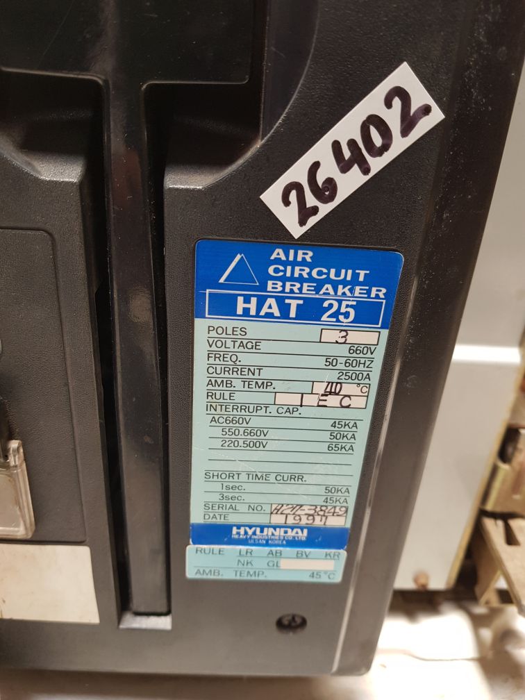 Hyundai Hat 25 2500Amp Air Circuit Breaker Poles 3 660V 50-60Hz