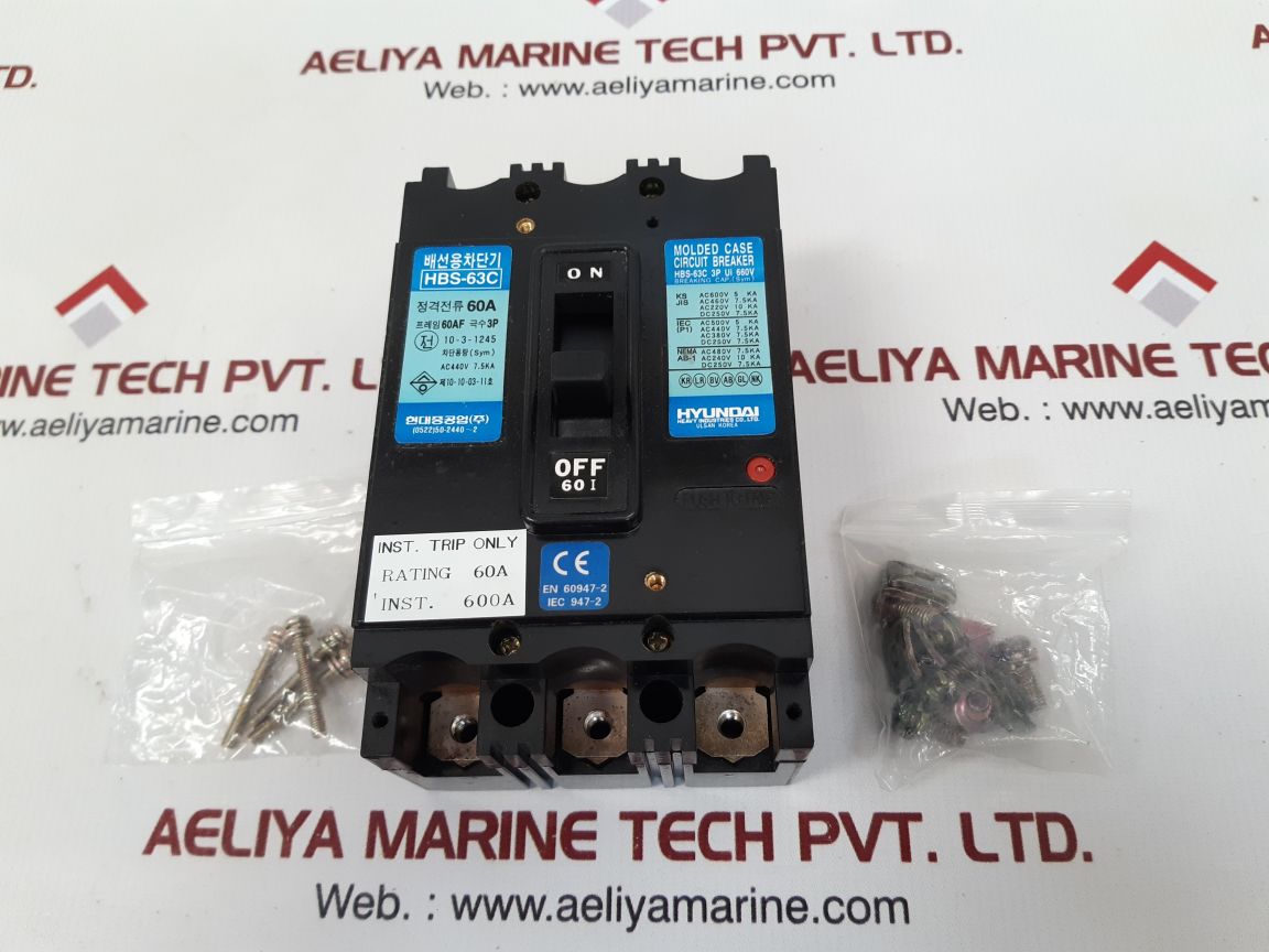 Hyundai Hbs-63C 3P Molded Case Circuit Breaker 600A Ac440V 7.5Ka