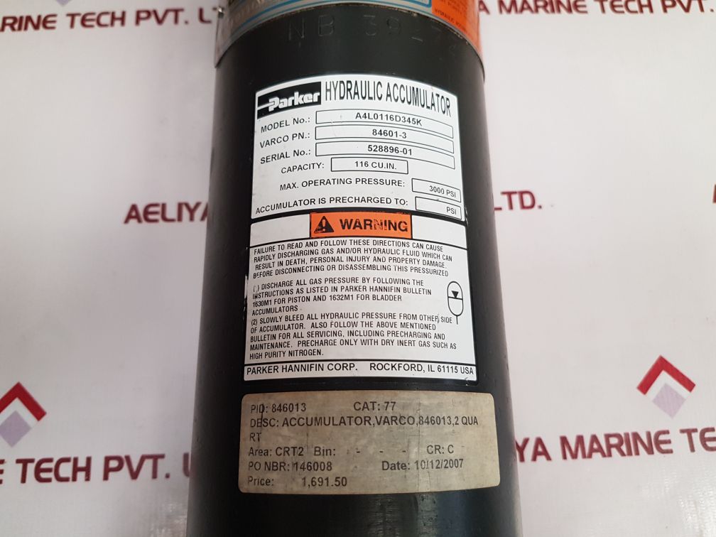 Parker A4L0116D345K Hydraulic Accumulator