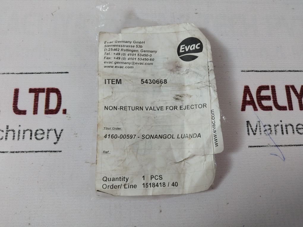 Evac 5430668 Non-return Valve For Ejector