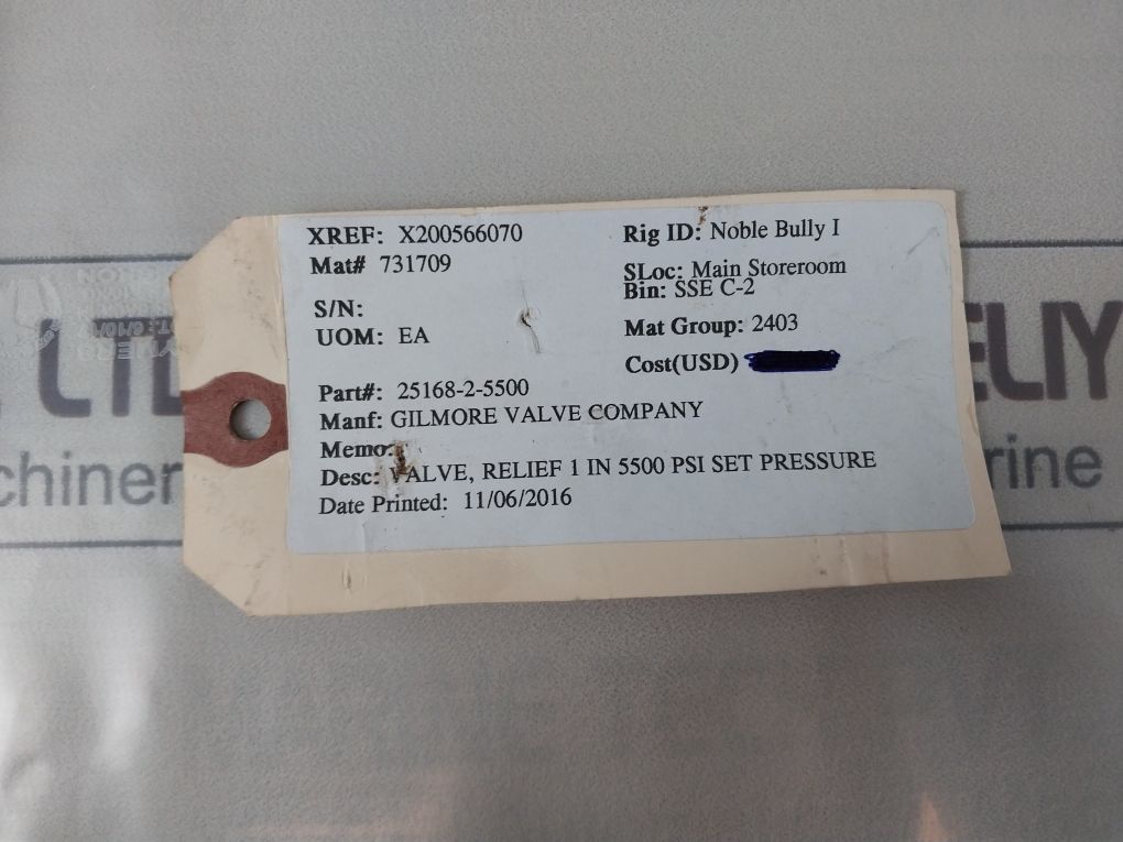 Gilmore 25168-2-5500 Pressure Relief Valve 25168-2 G131552