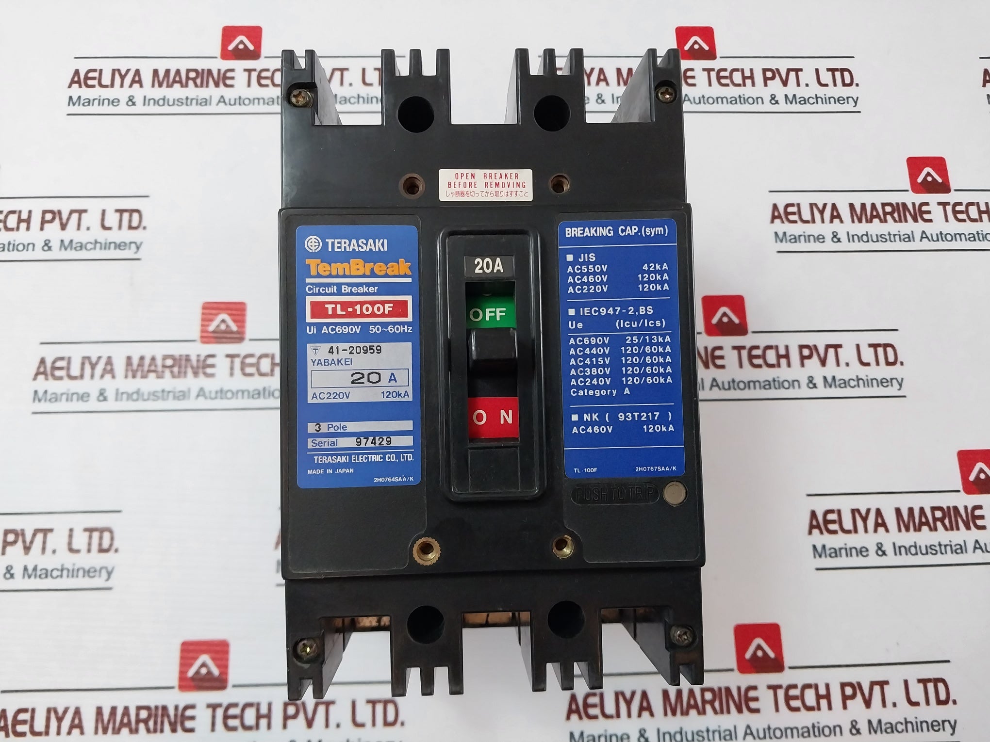 Terasaki Tl-100F 3 Pole Circuit Breaker 200-480V 50/60Hz 20A