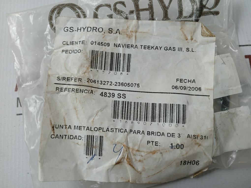 Condition In New Metal Plastic Gasket Gs-Hydro 4839 Ss - 50 Gm