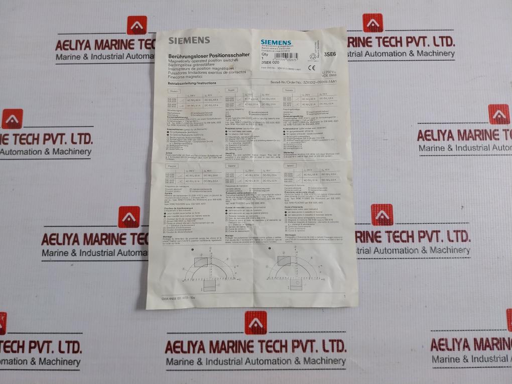 3se6020 Magnetic Operated Position Switch Cable Length 1 Meter By Siemens