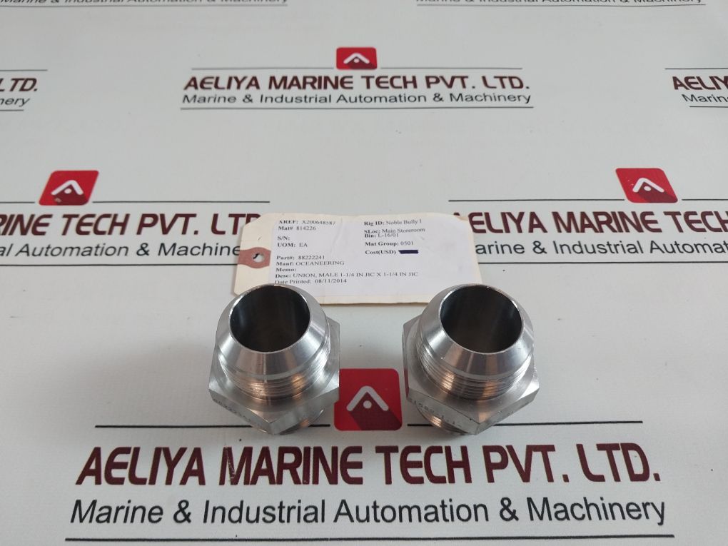 Lot of 2x Oceaneering 88222241 Straight Union Adapter Male 1-1/4 In Jic X 1-1/4 In Jic