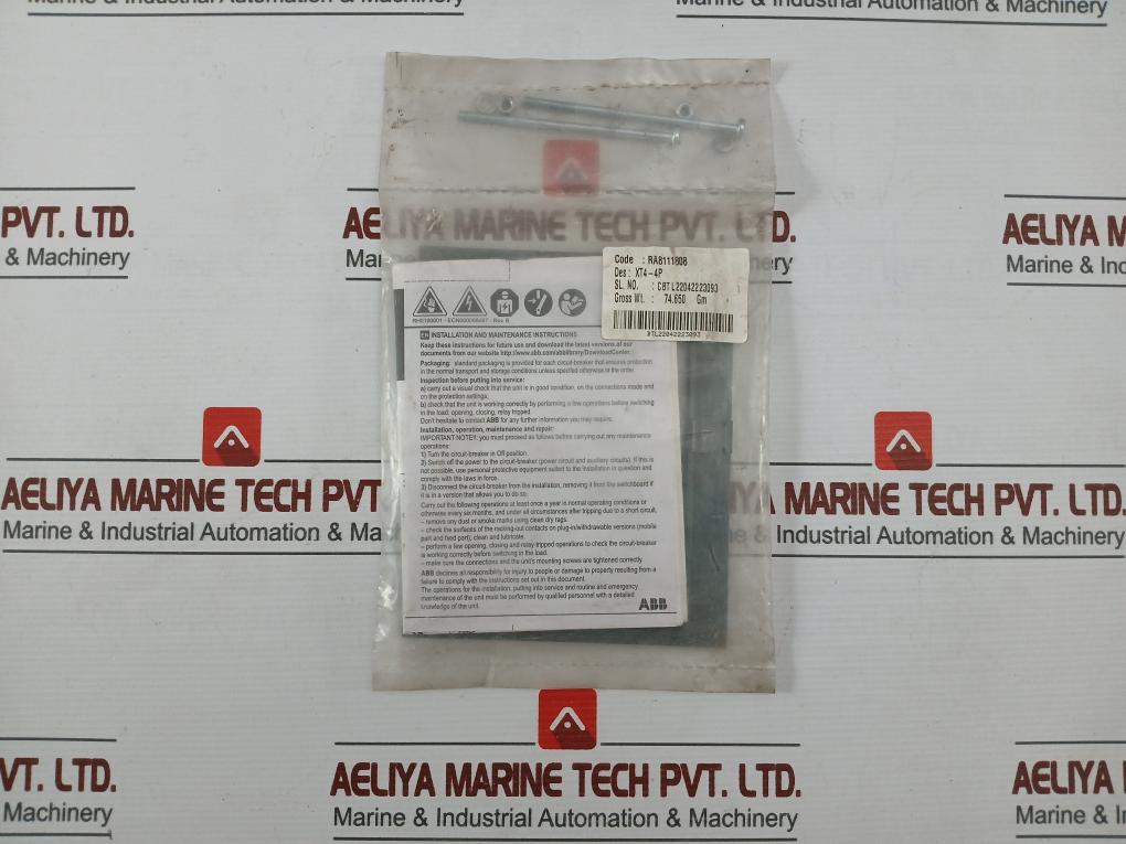 Abb Ra8111808 Installation Kit For Xt4 4P Circuit Breaker New