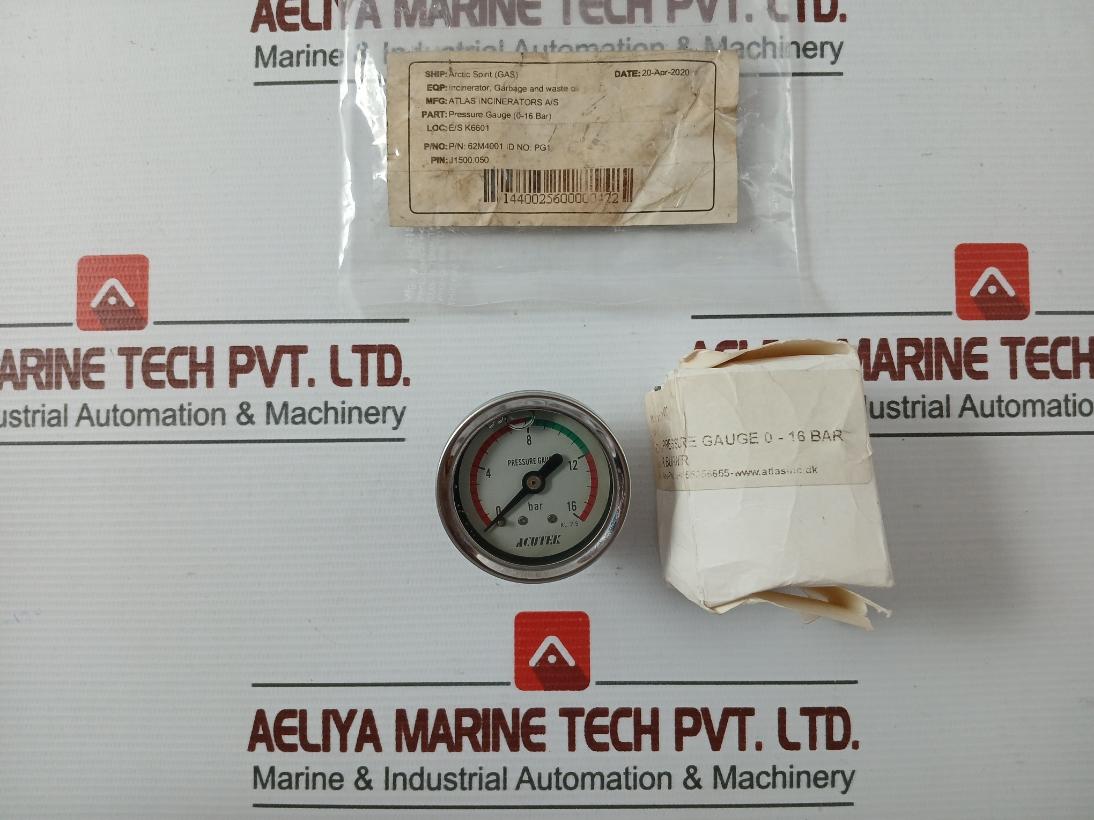 Acutek 62M4001 Pressure Gauge 0-16 Bar