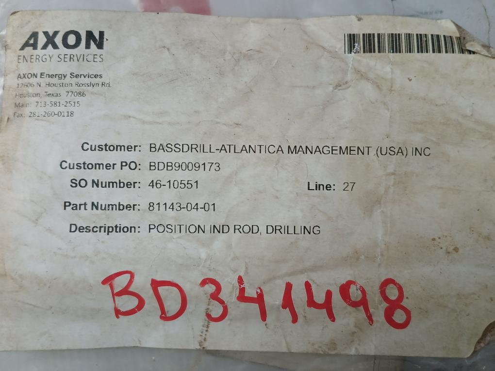 Axon 81143-04-01 Position Indicator Rod For Choke Manifold Rev.A Ht.599C