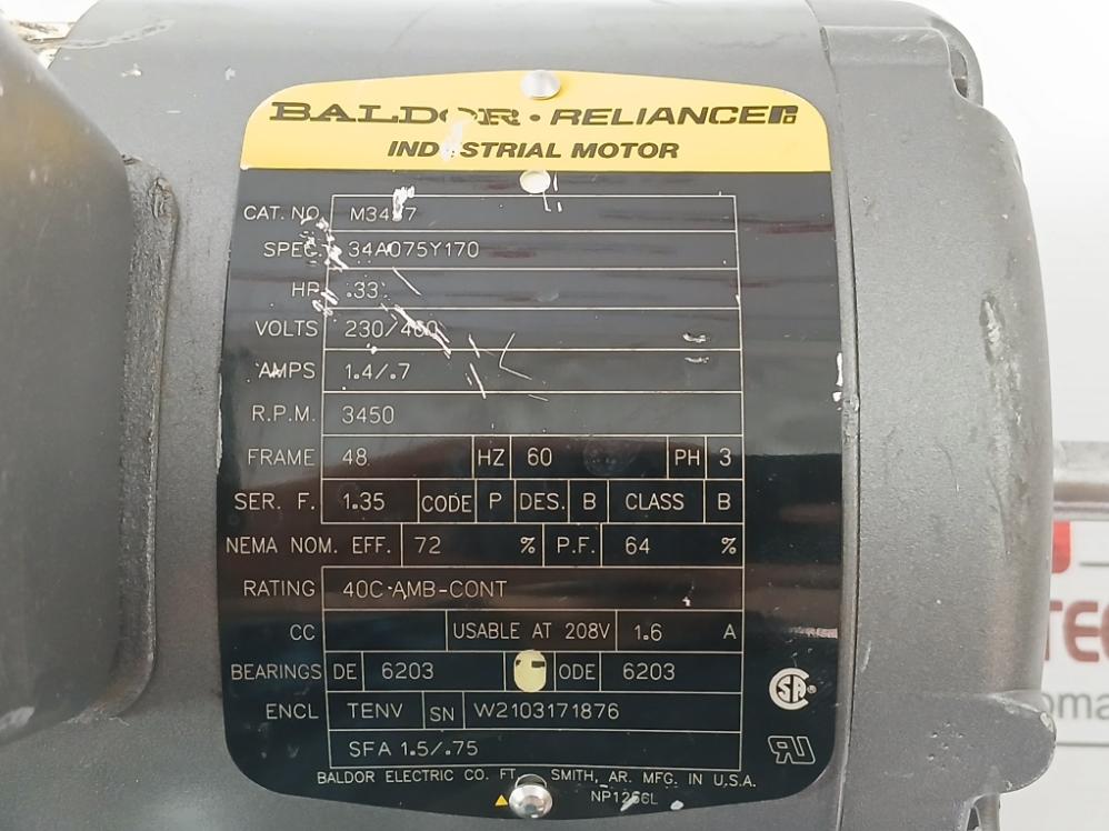 Baldor M3457 3-phase Industrial Motor 60Hz Rev E 3450 Rpm 230/460V