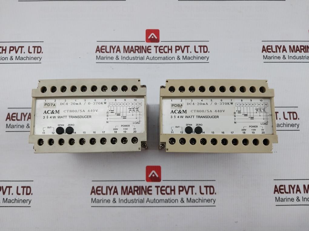 Barnd In Ac&M Watt Transducer Input: 3 § 4w 440v Ct 800/5a Tdw-Cybaca - Used