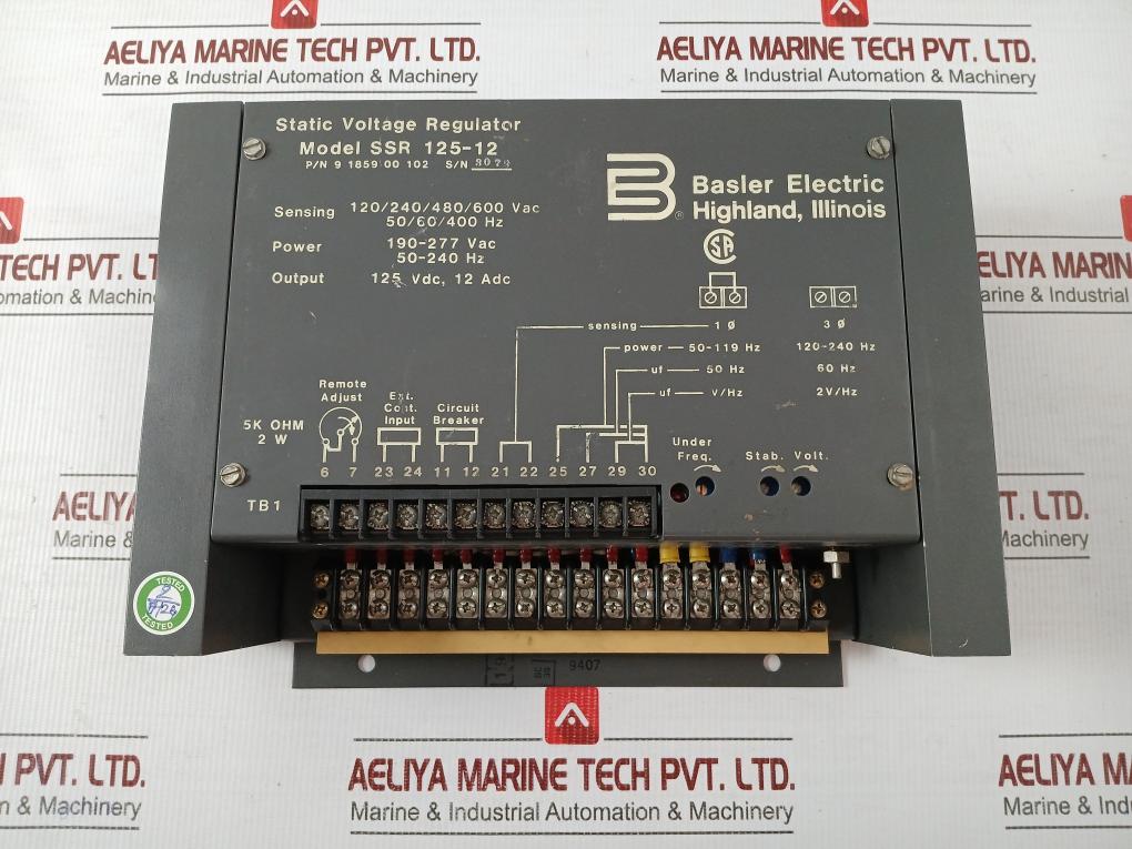 Basler Electric 190-277Vac 50-240Hz Static Voltage Regulator Ssr 125-12