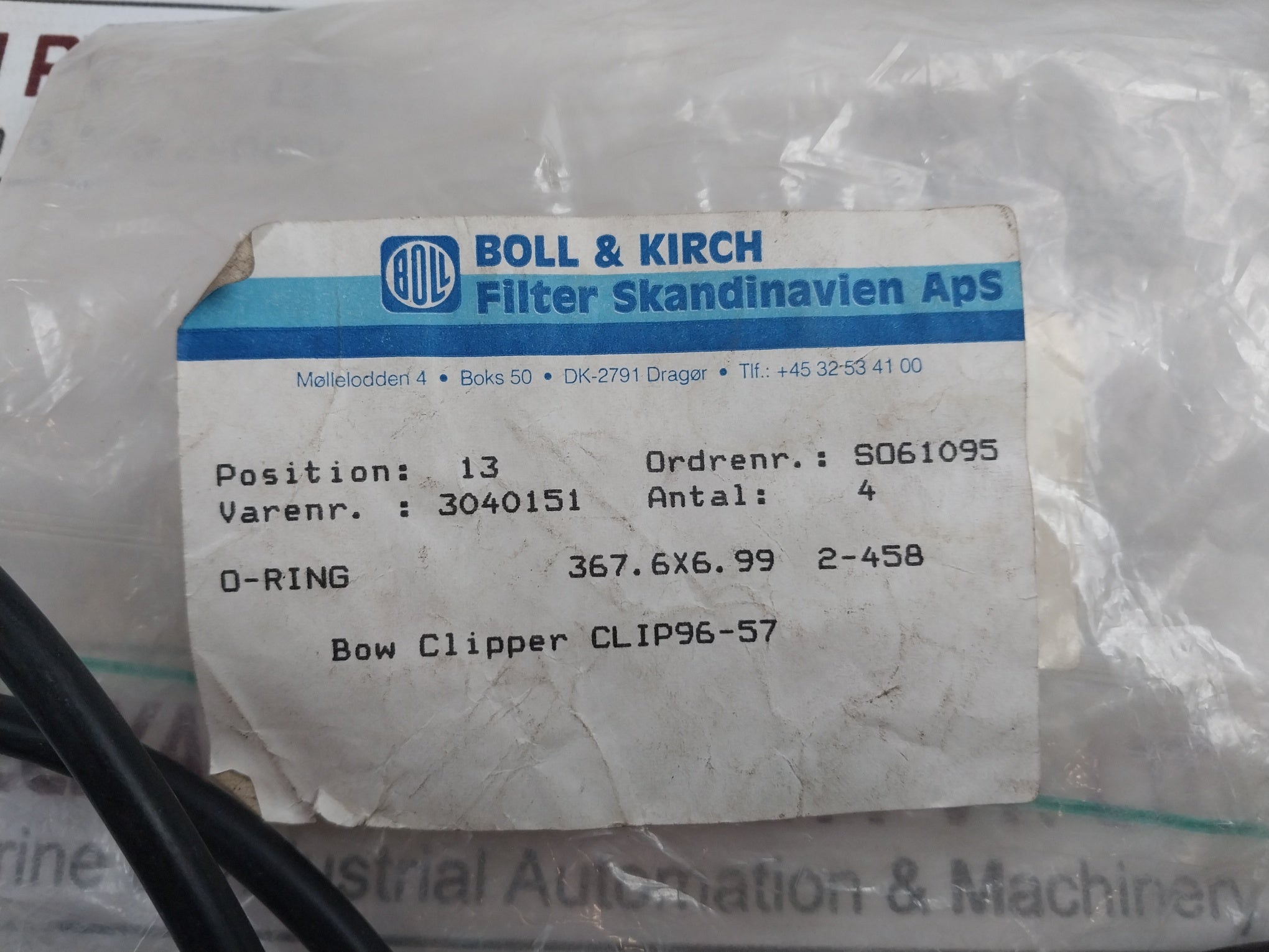 Boll &amp; Kirch 3040151 Bow Clipper O-ring Gasket Clip96-57 S061095