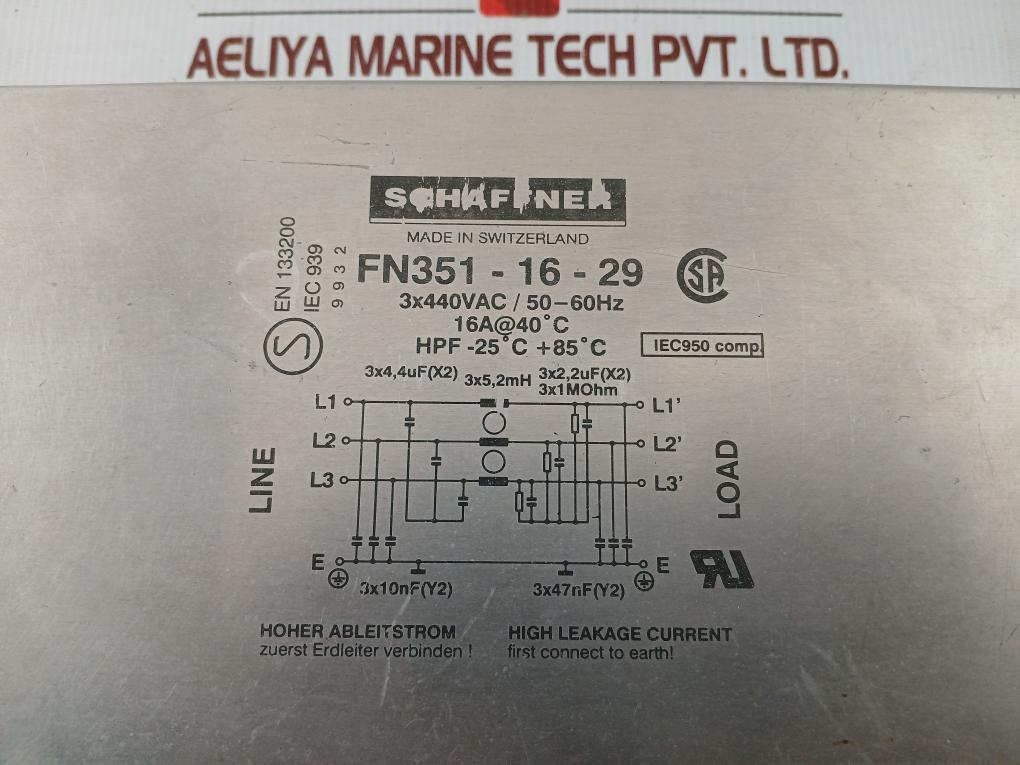 Brand In Schaffner Power Line Filter Fn351-16-29 50-60 Hz