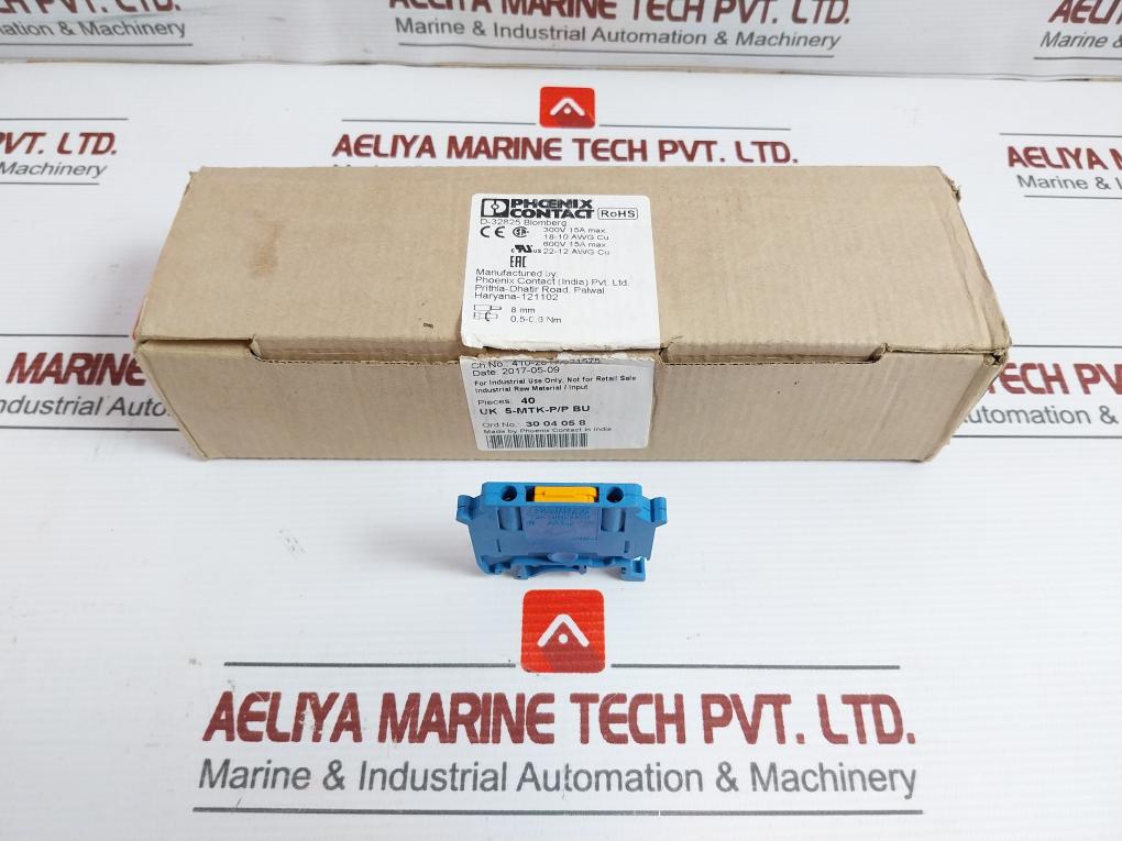 Disconnect Terminal Block  Phoenix Contact 300V 15A Max. Uk 5-mtk (1Box = 40Pcs)