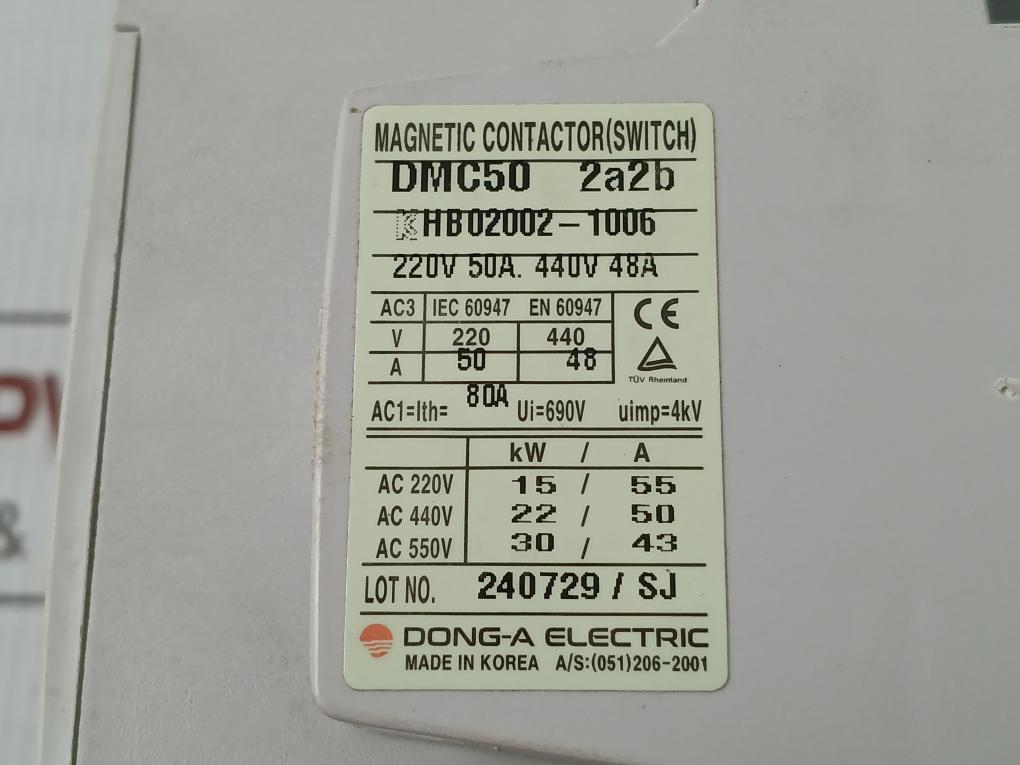 Dong-A Electric Magnetic Contactor Dmc50 2a2b