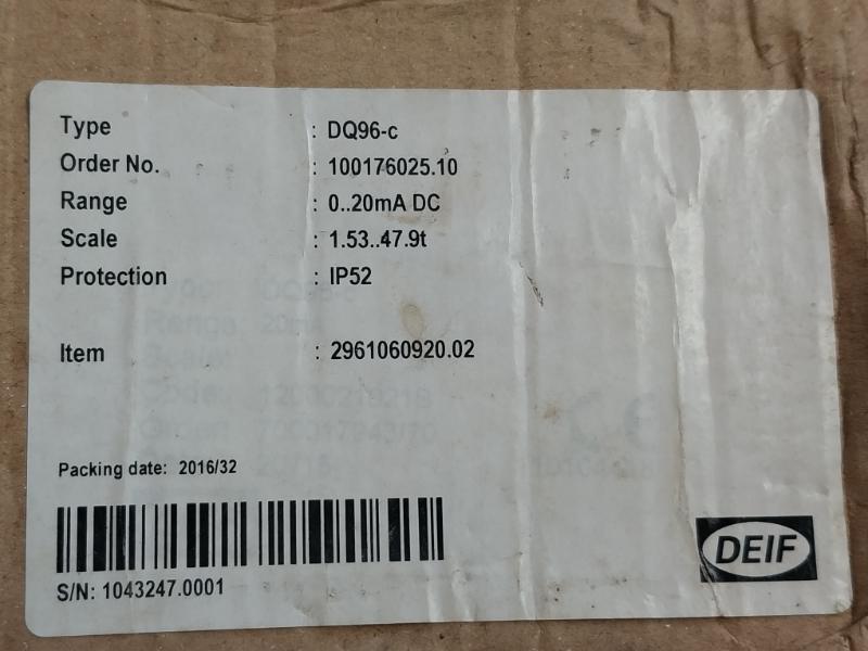 Dq96-C By Deif  Moving-Coil Panel Meter Scale: 1.53..47.9t