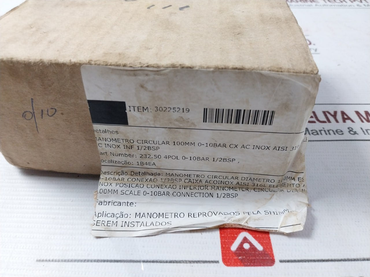 Famabras 14105-1 Pressure Gauge 0-10 Bar 232.50 4 Pol 1/2 Bsp