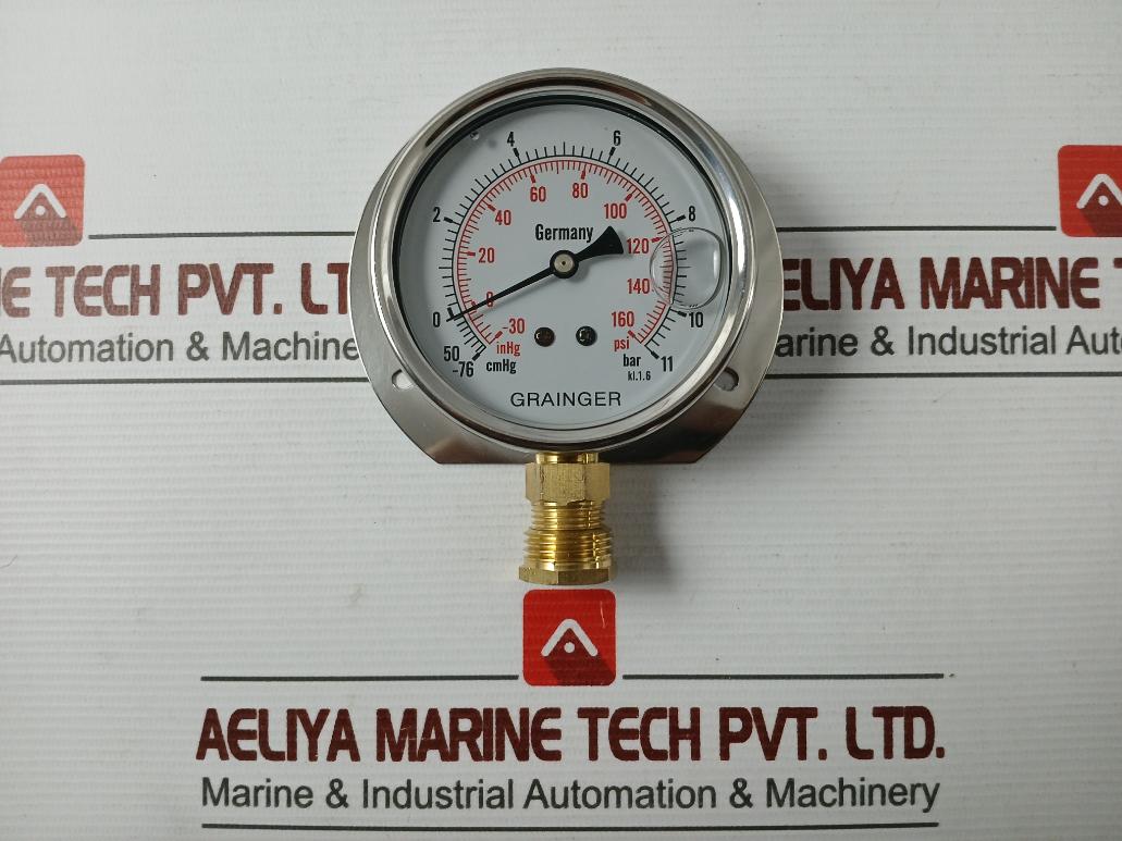 Grainger Kl.1.6 Pressure Gauge -76-11 Bar/Psi L/F