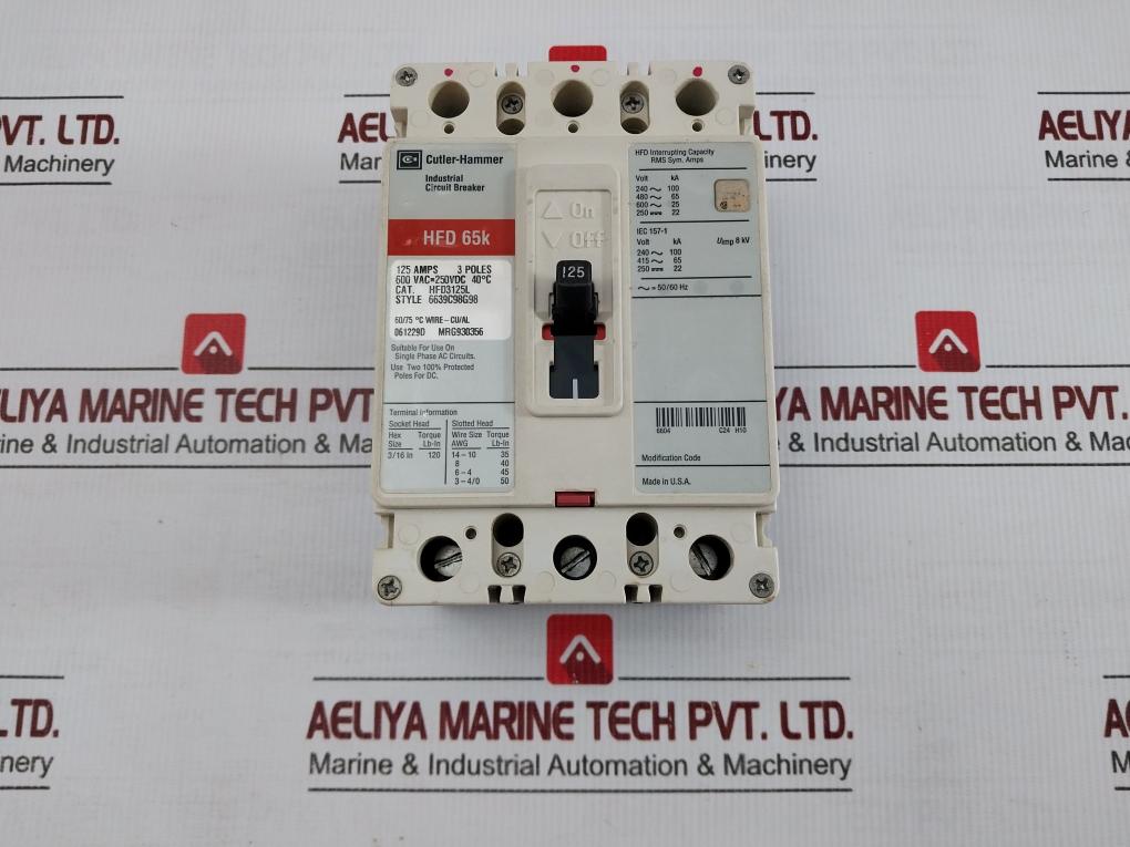 Hfd3125l 3p Molded Case Circuit Breaker 600vac Brand Cutler-Hammer