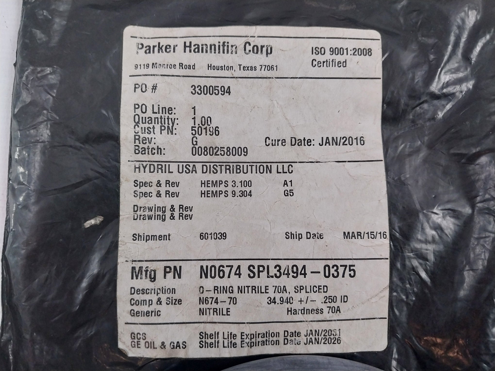 Hydril 50196 O-ring Nitrile 70A Rev G 34.940 Inch