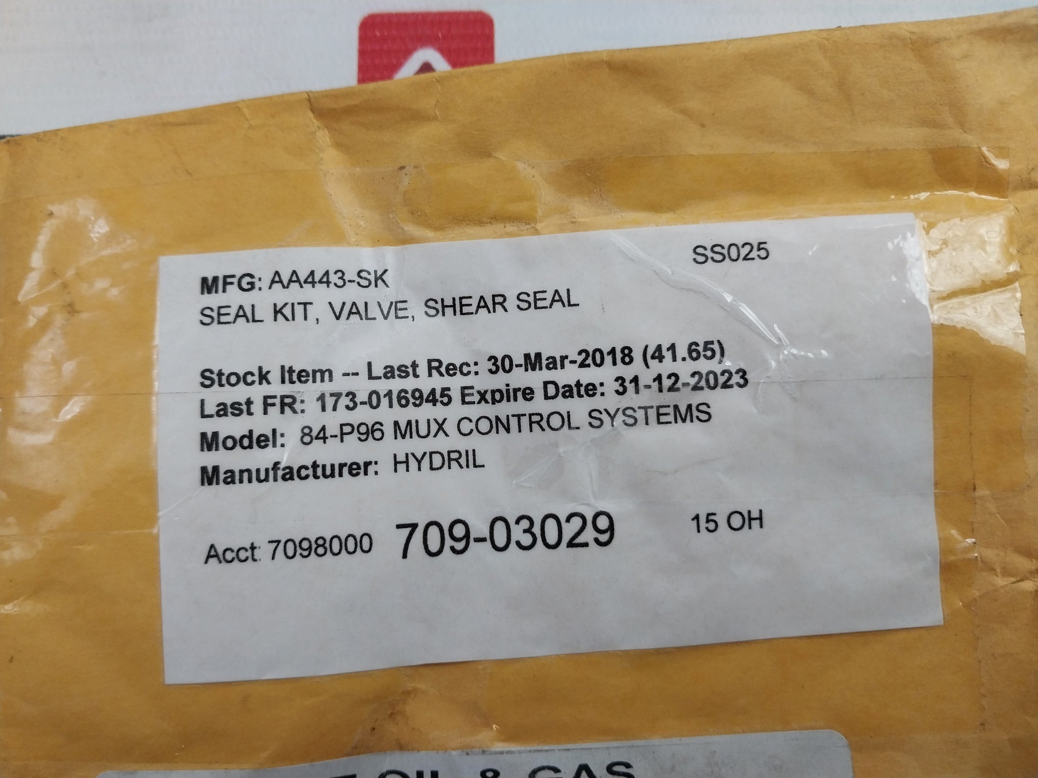 Hydril Aa443-sk O-ring 90 Valve Shear Seal Kit 84-p96 Mux Control System