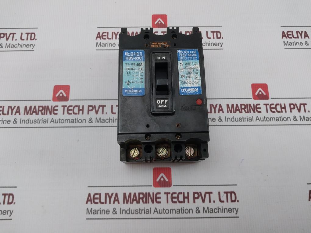 Hyundai Hbs-63c 3 Pole Molded Case Circuit Breaker 660v 40a